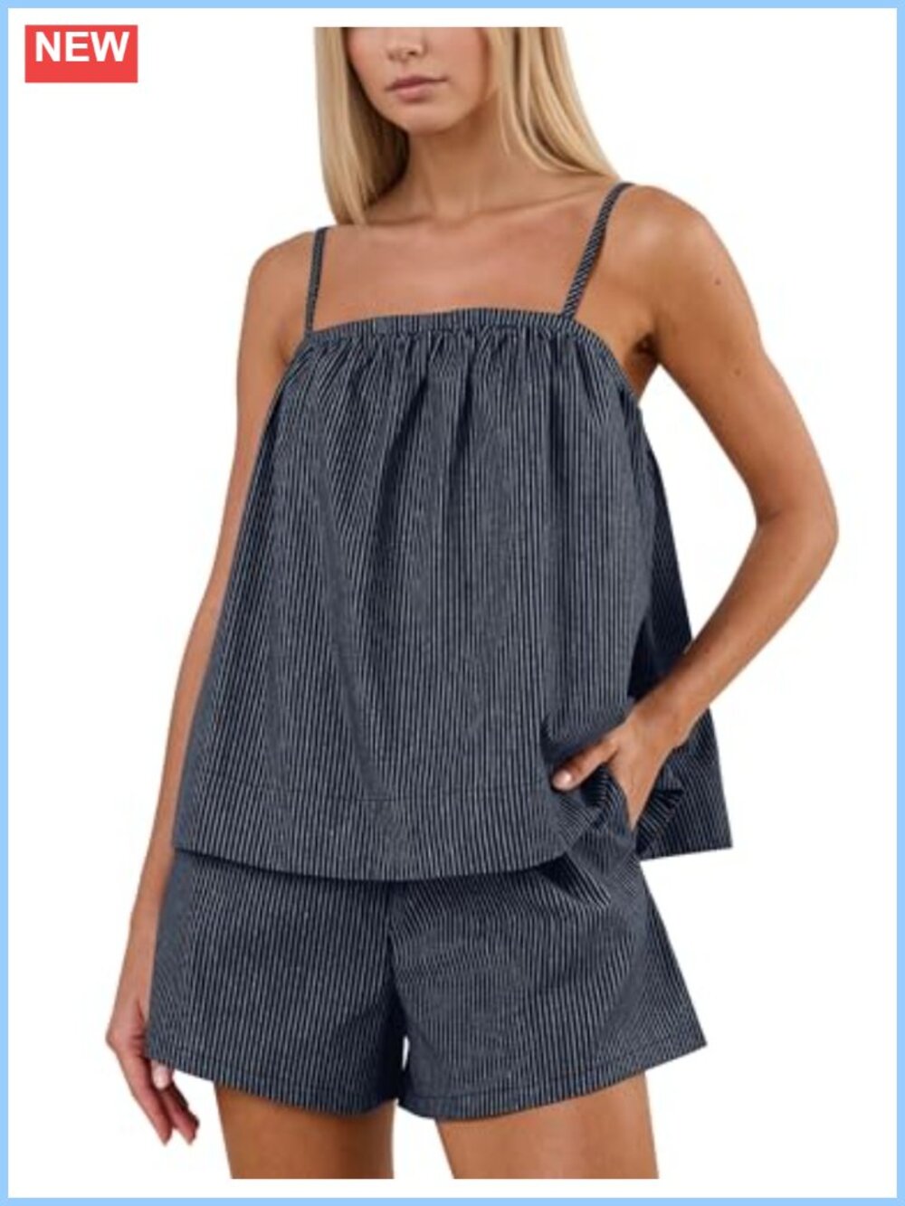 Striped 2 Piece Short Set Sleeveless Tank Top & Wide Leg Shorts Lounge Vacation